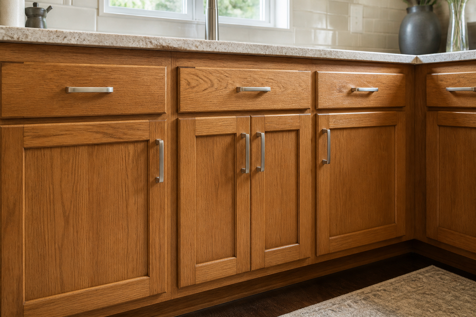 Kitchen cabinet refinishing with stained oak doors in Grand Island, NE Kitchen cabinet refinishing with stained oak doors in Grand Island, NE