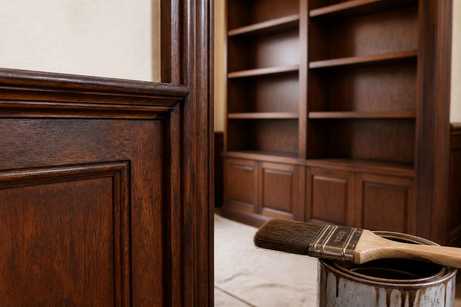 Wood staining on interior trim and built-ins in Hall County, Nebraska Wood staining on interior trim and built-ins in Hall County, Nebraska